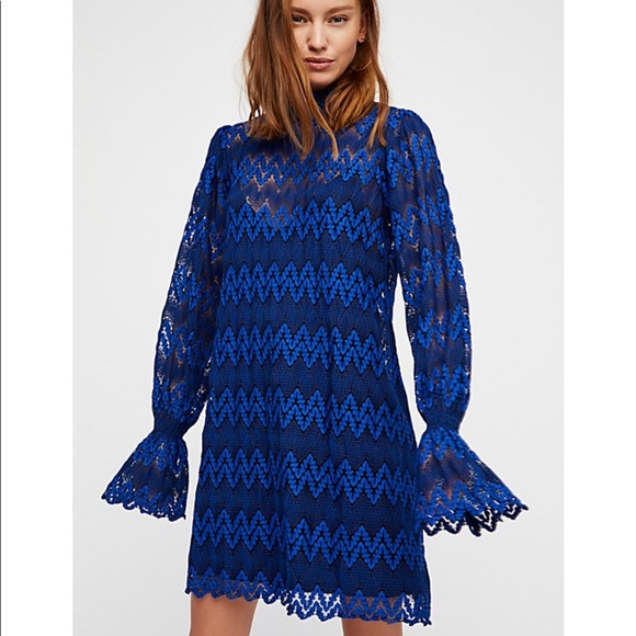 NWT Free People Simone Blue Lace Mini Dress - Picture 3 of 8